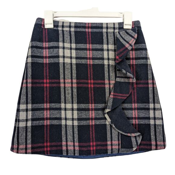 J. Crew‎ Mercantile Plaid Ruffle Mini Skirt 2 Pink Blue Micro Lined Back Zip 90s - Picture 1 of 10